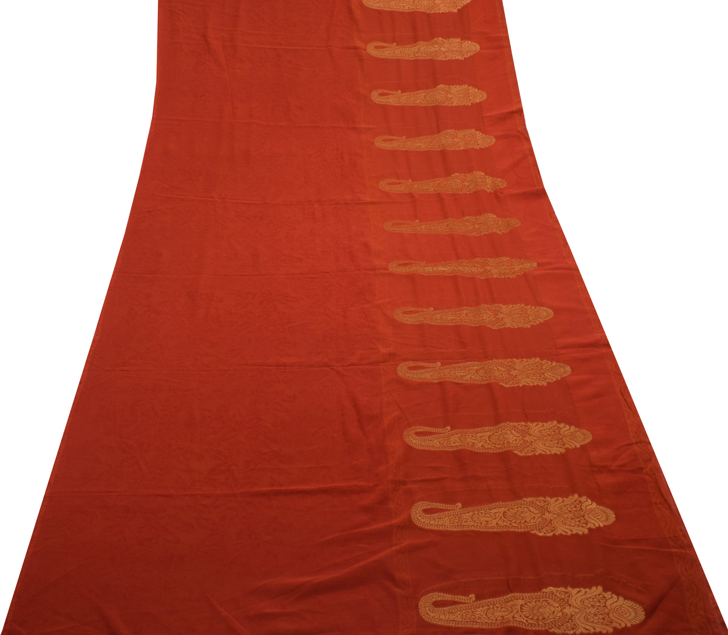 Sushila Vintage Rust Saree 100% Pure Georgette Silk Woven Paisley Sari Fabric