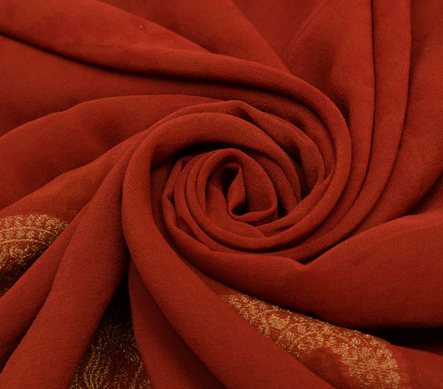 Sushila Vintage Rust Saree 100% Pure Georgette Silk Woven Paisley Sari Fabric