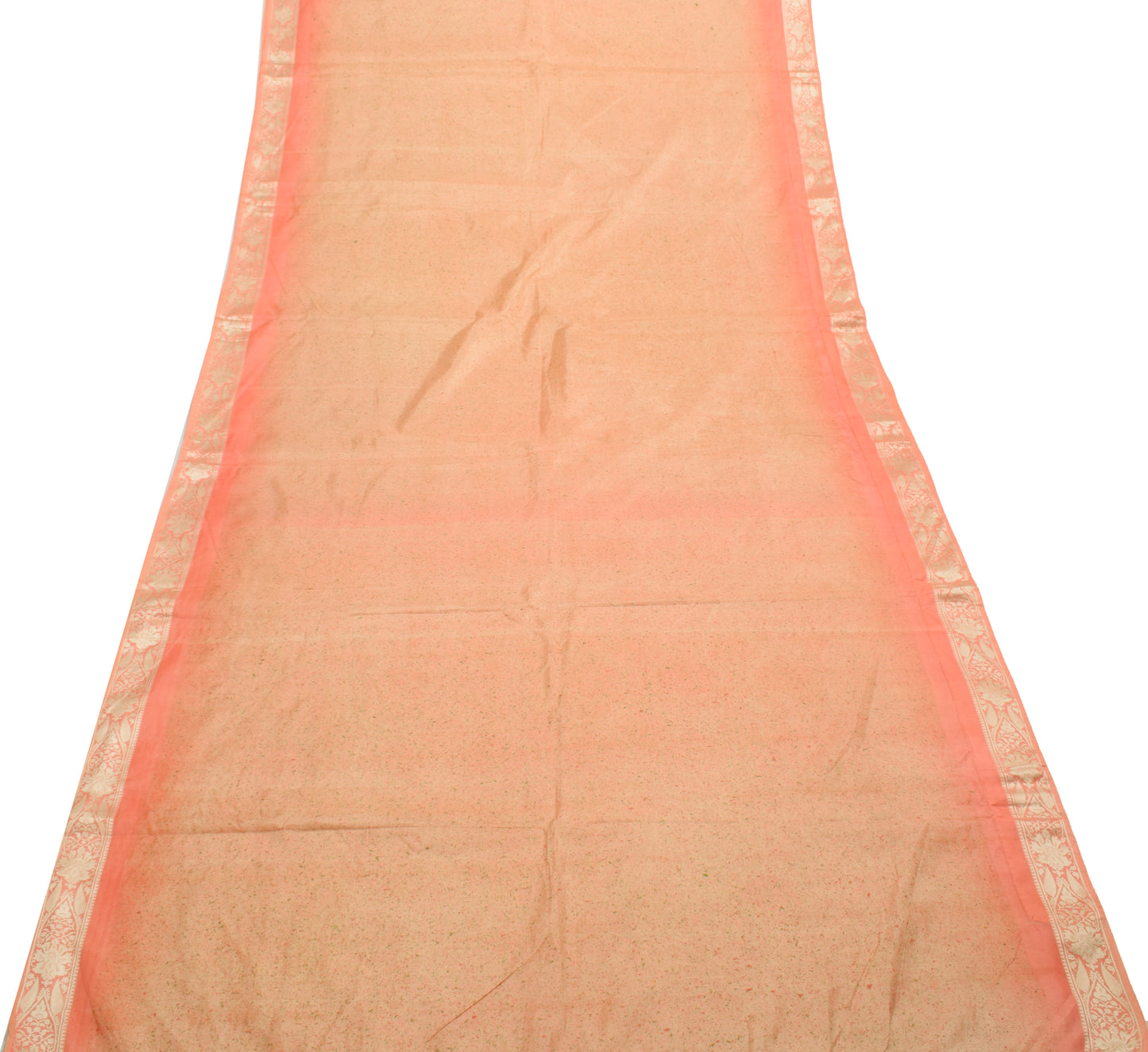 Sushila Vintage Peach Saree 100% Pure Silk Printed & Woven Sari Craft  Fabric
