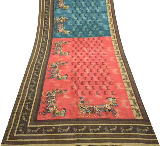 Sushila Vintage Multi-Color Saree 100% Pure Cotton Silk Woven Humans Sari Fabric