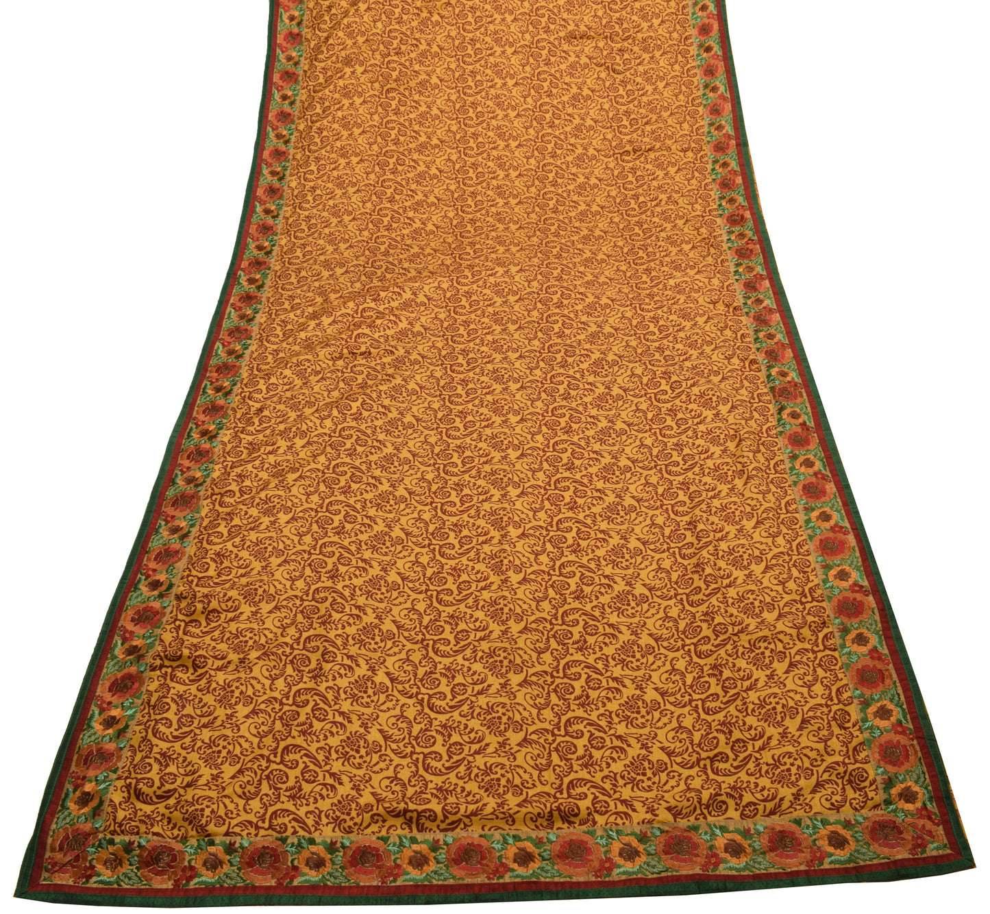Sushila Vintage Mustard Saree Blend Woolen Floral Printed Soft Sari Craft Fabric