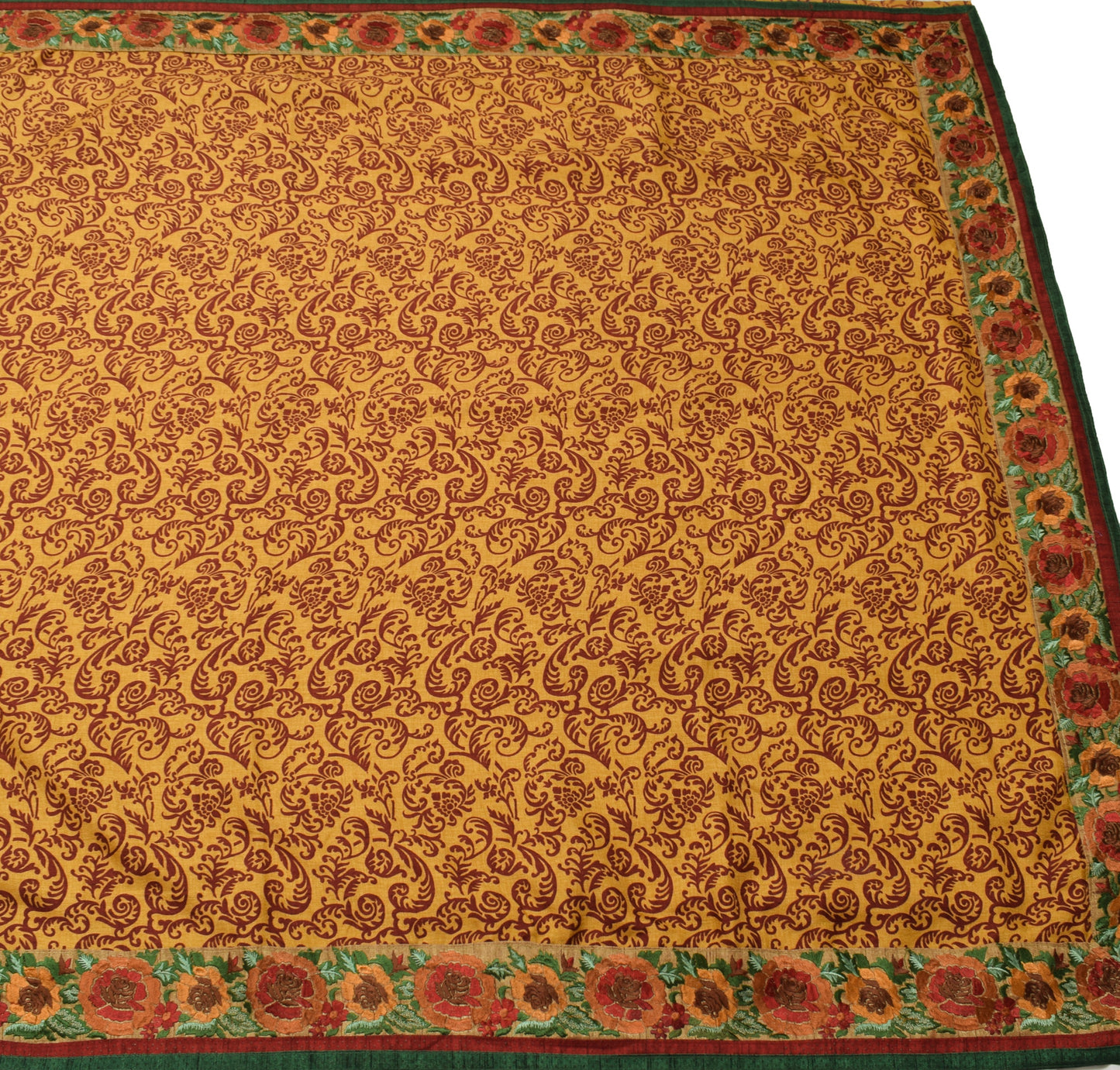 Sushila Vintage Mustard Saree Blend Woolen Floral Printed Soft Sari Craft Fabric