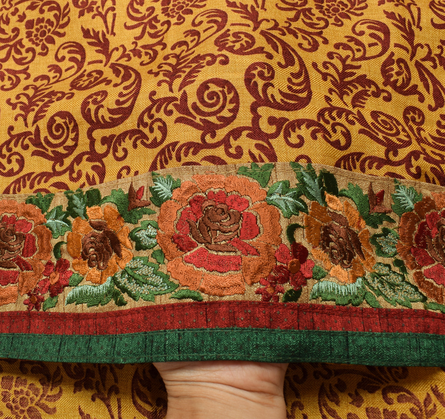 Sushila Vintage Mustard Saree Blend Woolen Floral Printed Soft Sari Craft Fabric