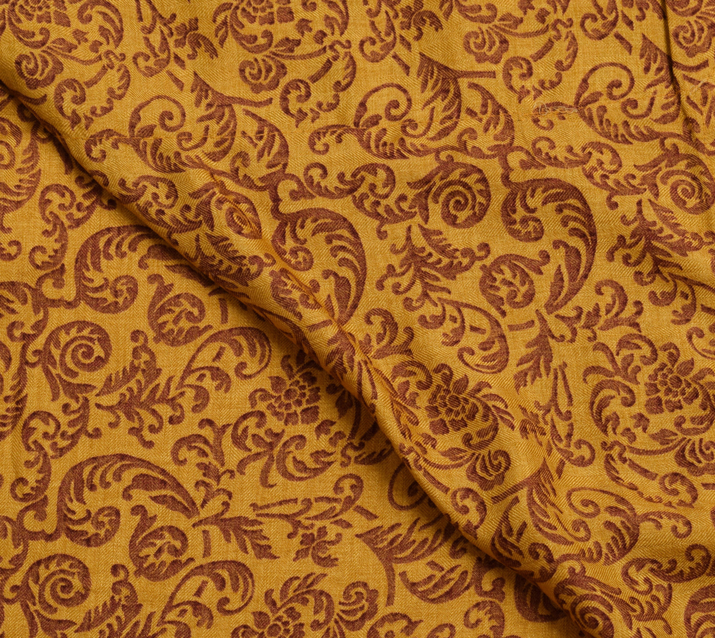Sushila Vintage Mustard Saree Blend Woolen Floral Printed Soft Sari Craft Fabric