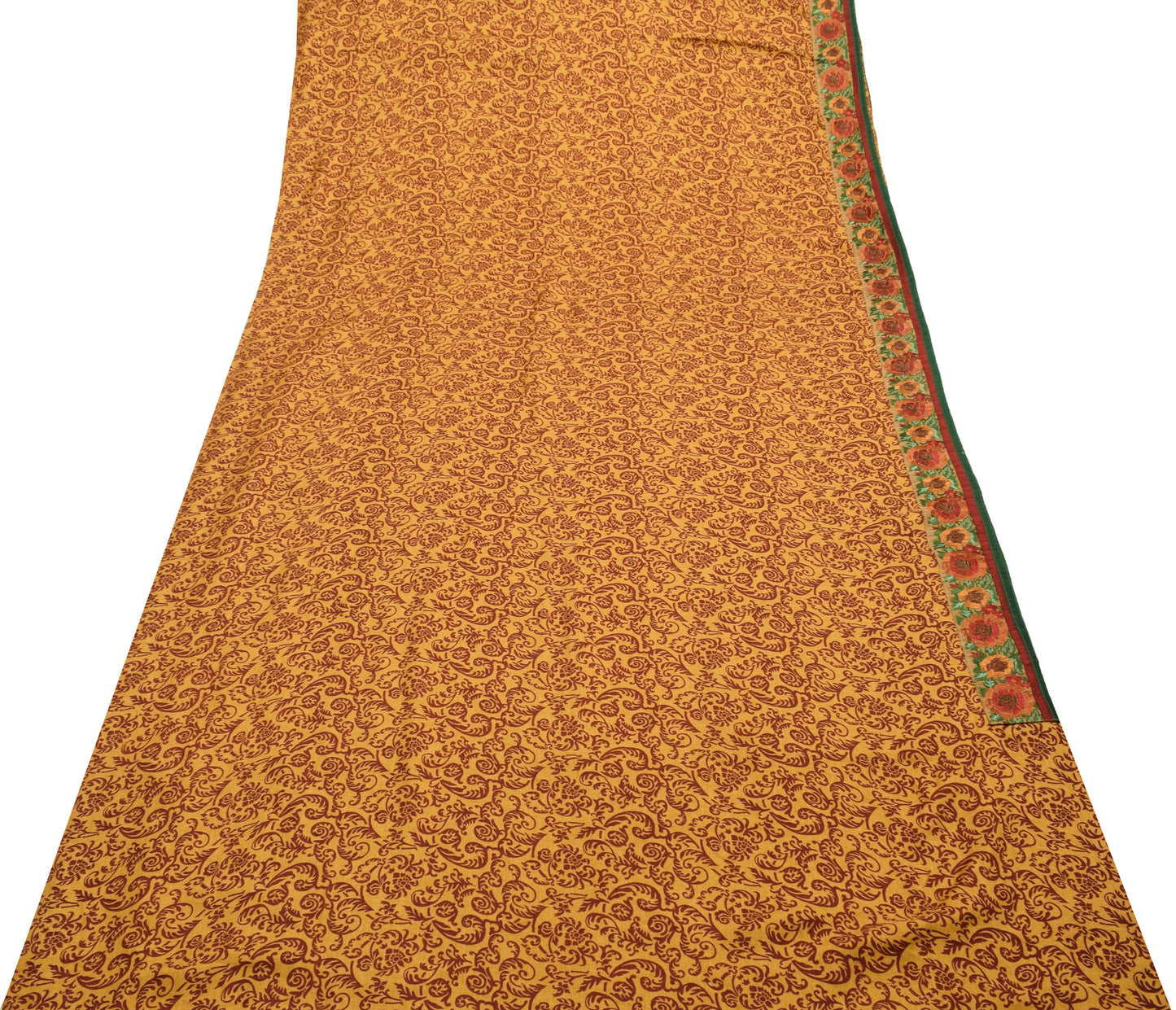 Sushila Vintage Mustard Saree Blend Woolen Floral Printed Soft Sari Craft Fabric