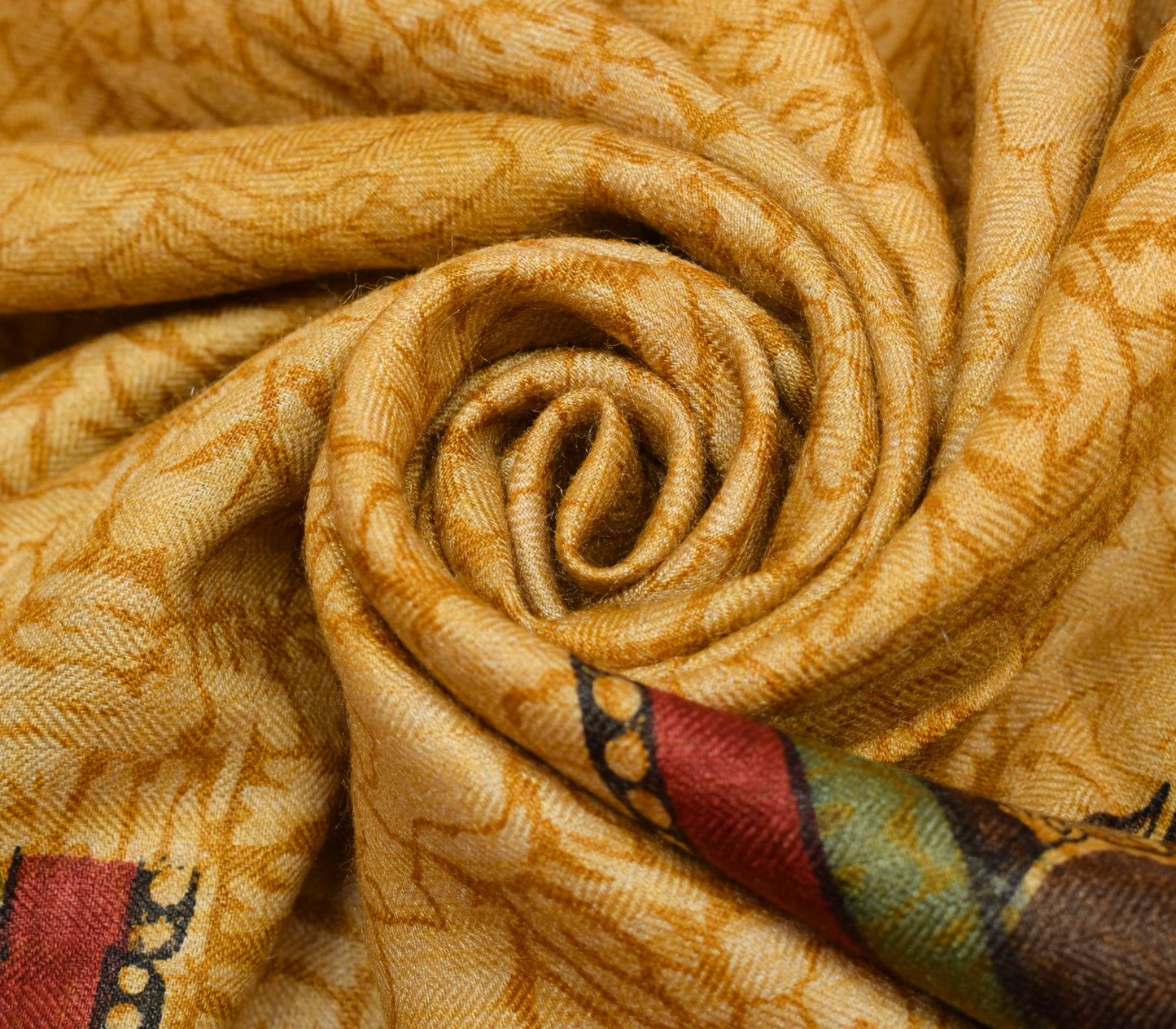 Sushila Vintage Mustard Saree 100% Pure Woolen Hand Block Printed Sari Fabric