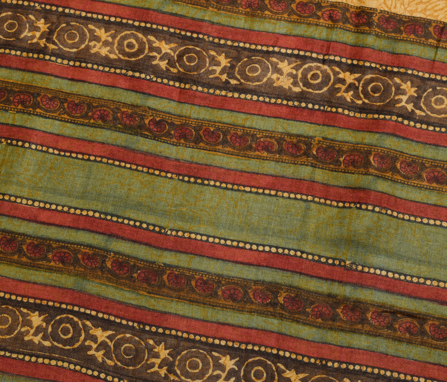 Sushila Vintage Mustard Saree 100% Pure Woolen Hand Block Printed Sari Fabric