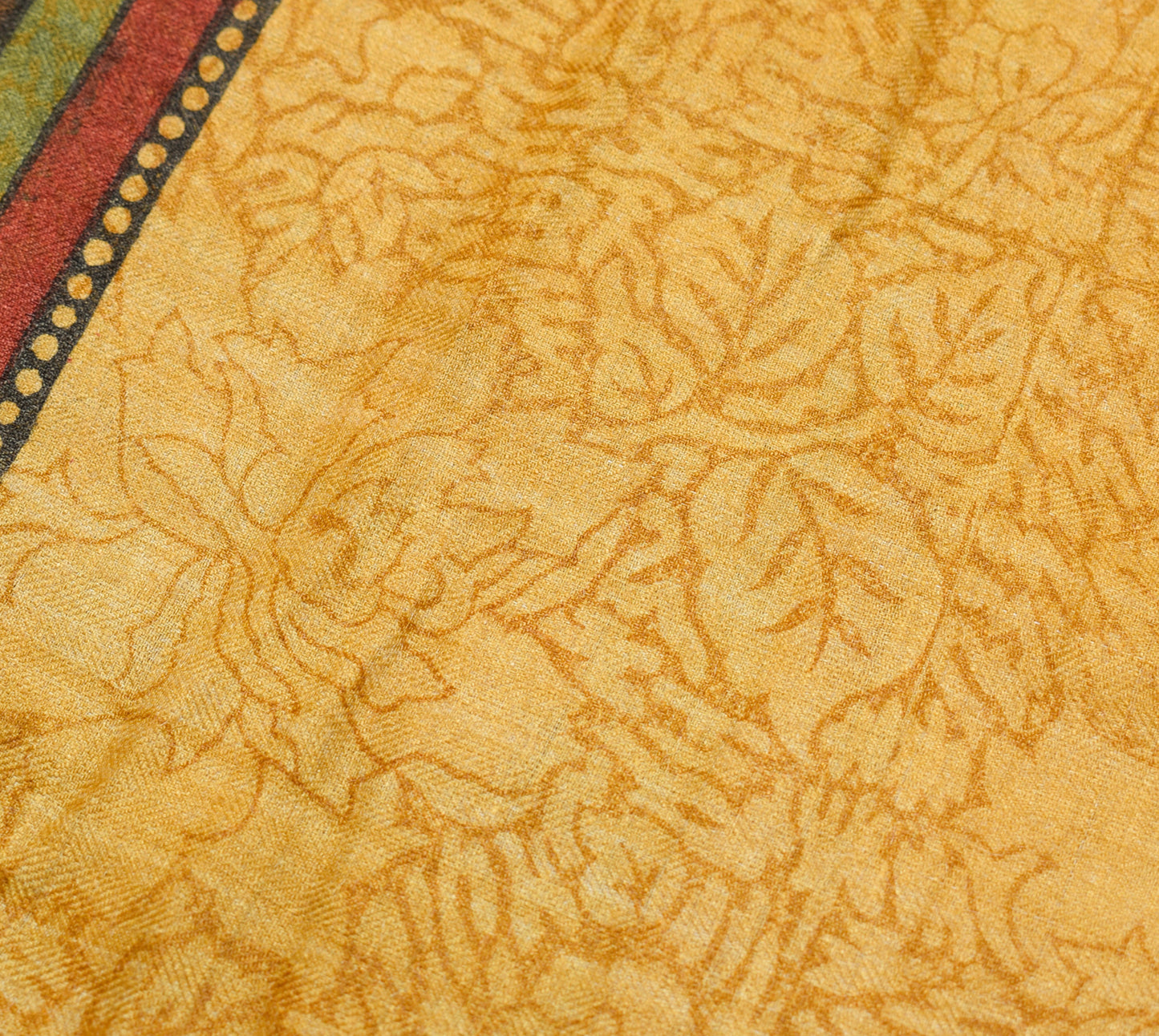 Sushila Vintage Mustard Saree 100% Pure Woolen Hand Block Printed Sari Fabric