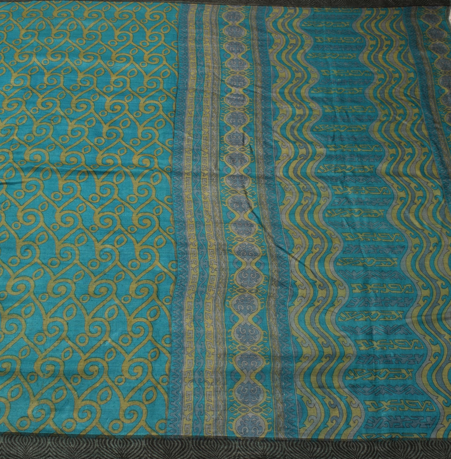 Sushila Vintage Teal Blue Saree 100% Pure Woolen Woven Soft Sari Craft Fabric