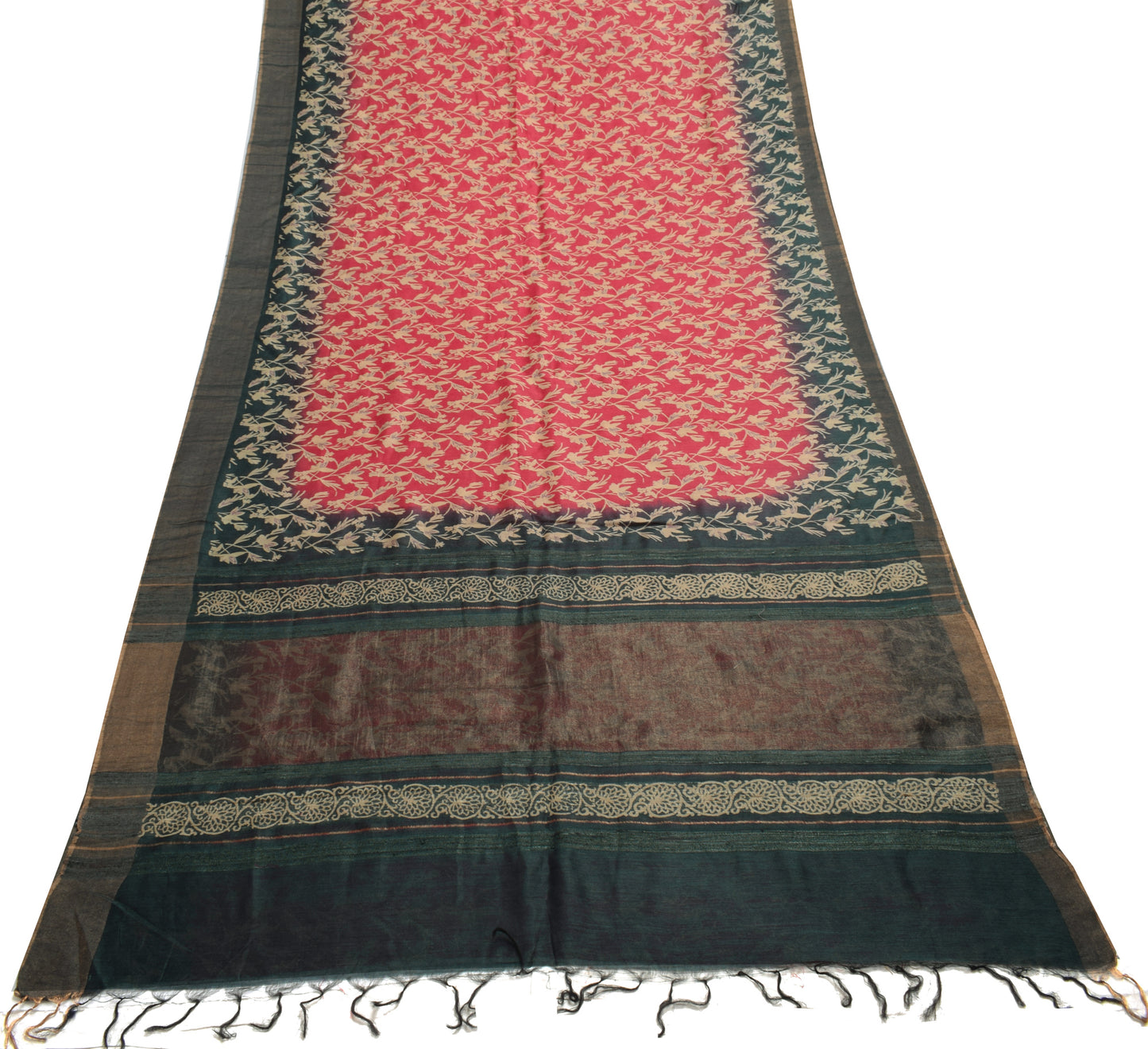 Sushila Vintage Pink Indian Saree 100% Pure Silk Woven Floral Sari Craft Fabric