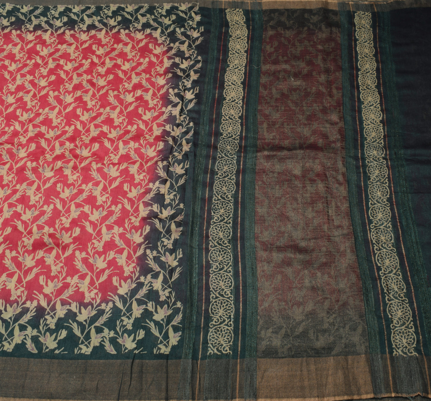 Sushila Vintage Pink Indian Saree 100% Pure Silk Woven Floral Sari Craft Fabric