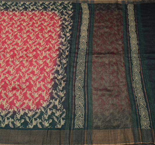 Sushila Vintage Pink Indian Saree 100% Pure Silk Woven Floral Sari Craft Fabric