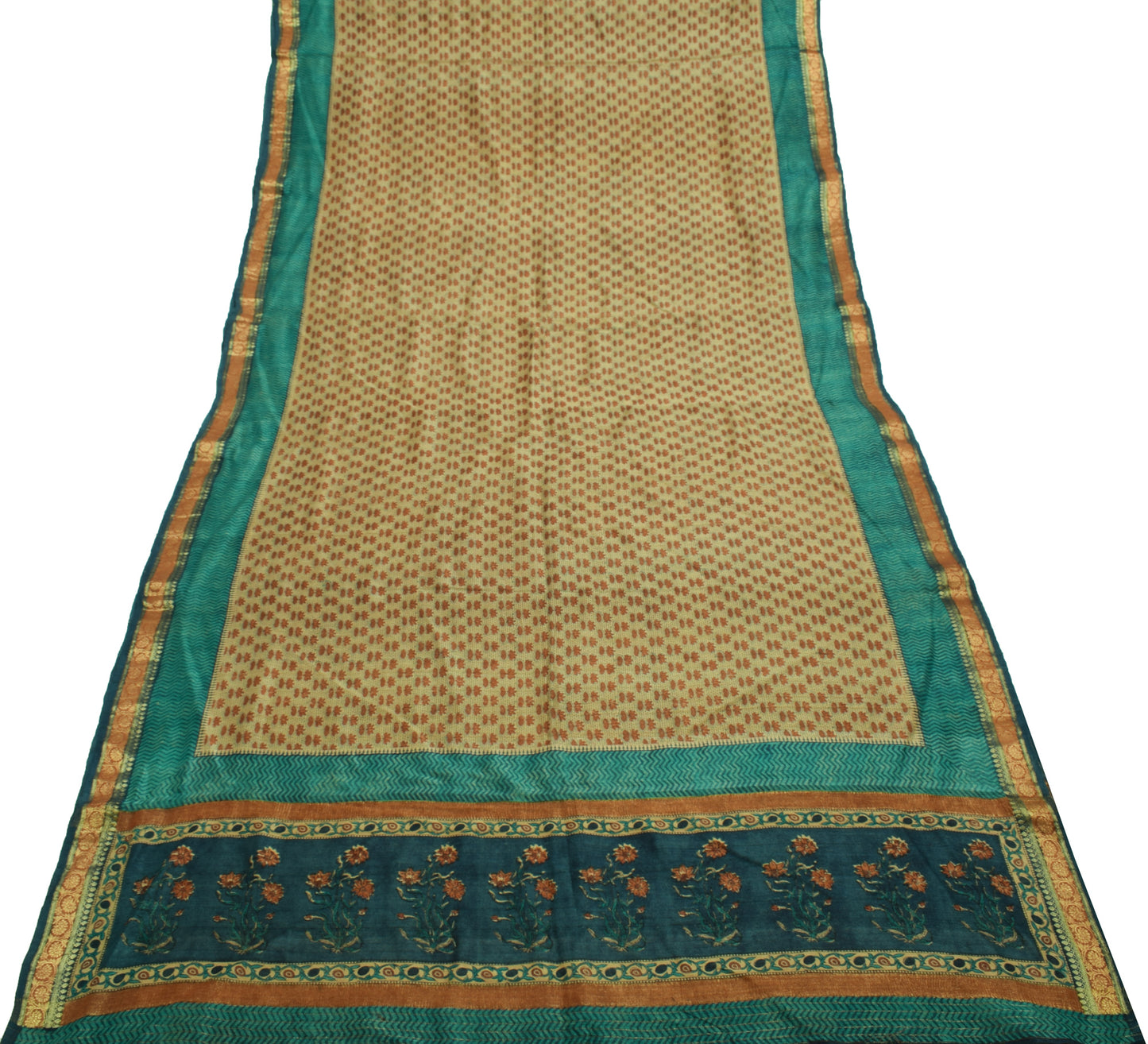 Sushila Vintage Brown Saree 100% Pure Tusser Silk Woven Floral Sari Craft Fabric