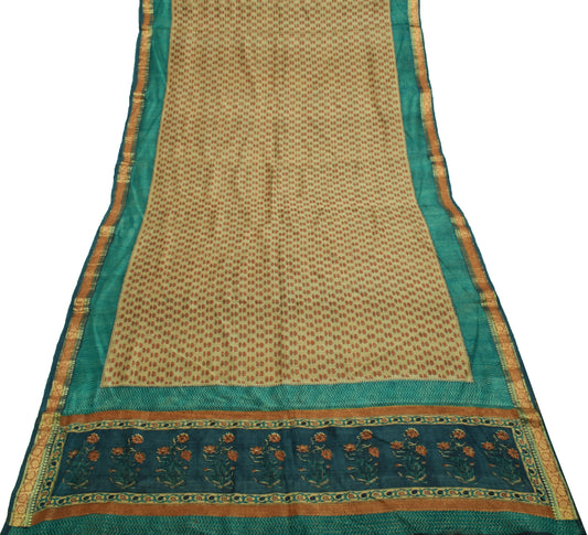 Sushila Vintage Brown Saree 100% Pure Tusser Silk Woven Floral Sari Craft Fabric