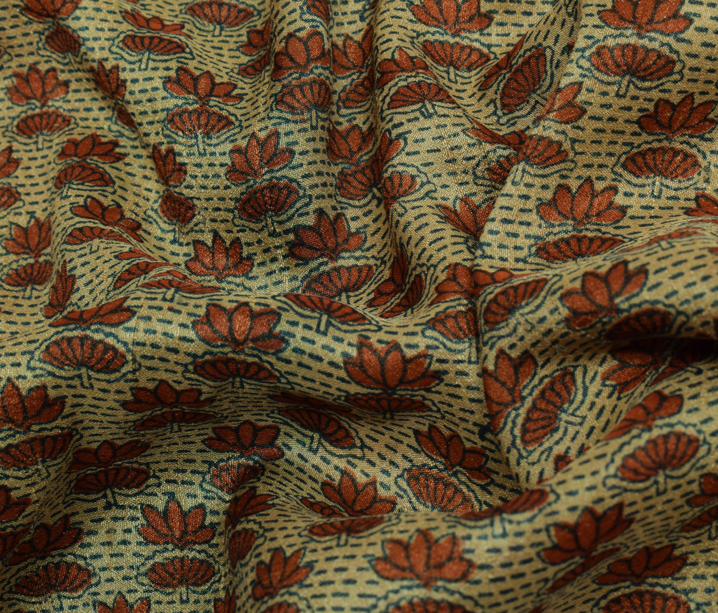 Sushila Vintage Brown Saree 100% Pure Tusser Silk Woven Floral Sari Craft Fabric