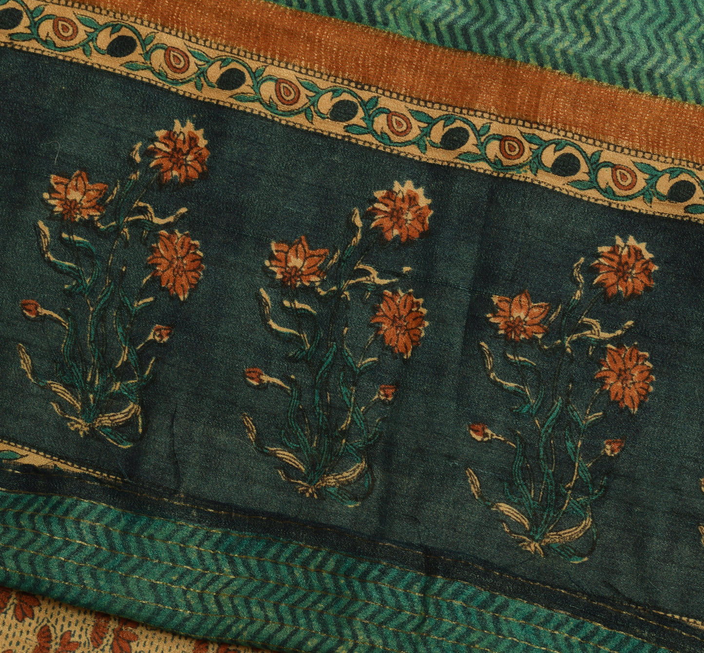 Sushila Vintage Brown Saree 100% Pure Tusser Silk Woven Floral Sari Craft Fabric