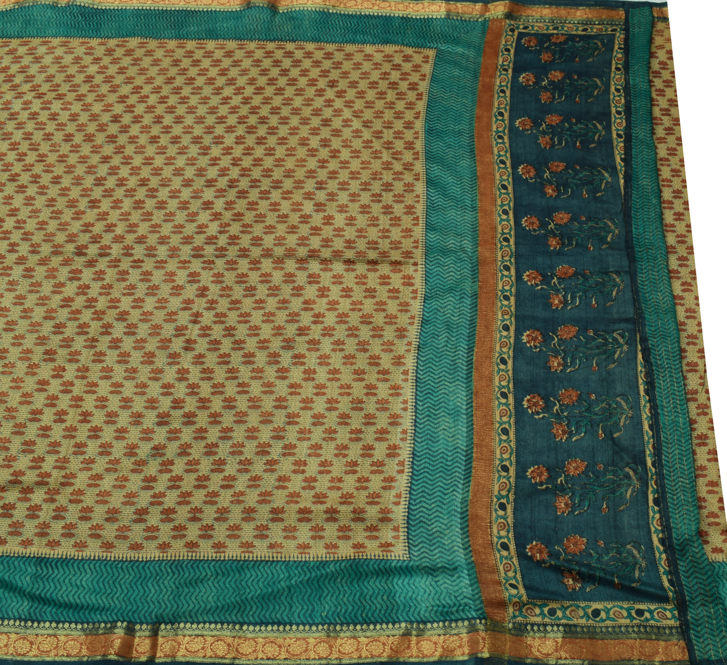 Sushila Vintage Brown Saree 100% Pure Tusser Silk Woven Floral Sari Craft Fabric