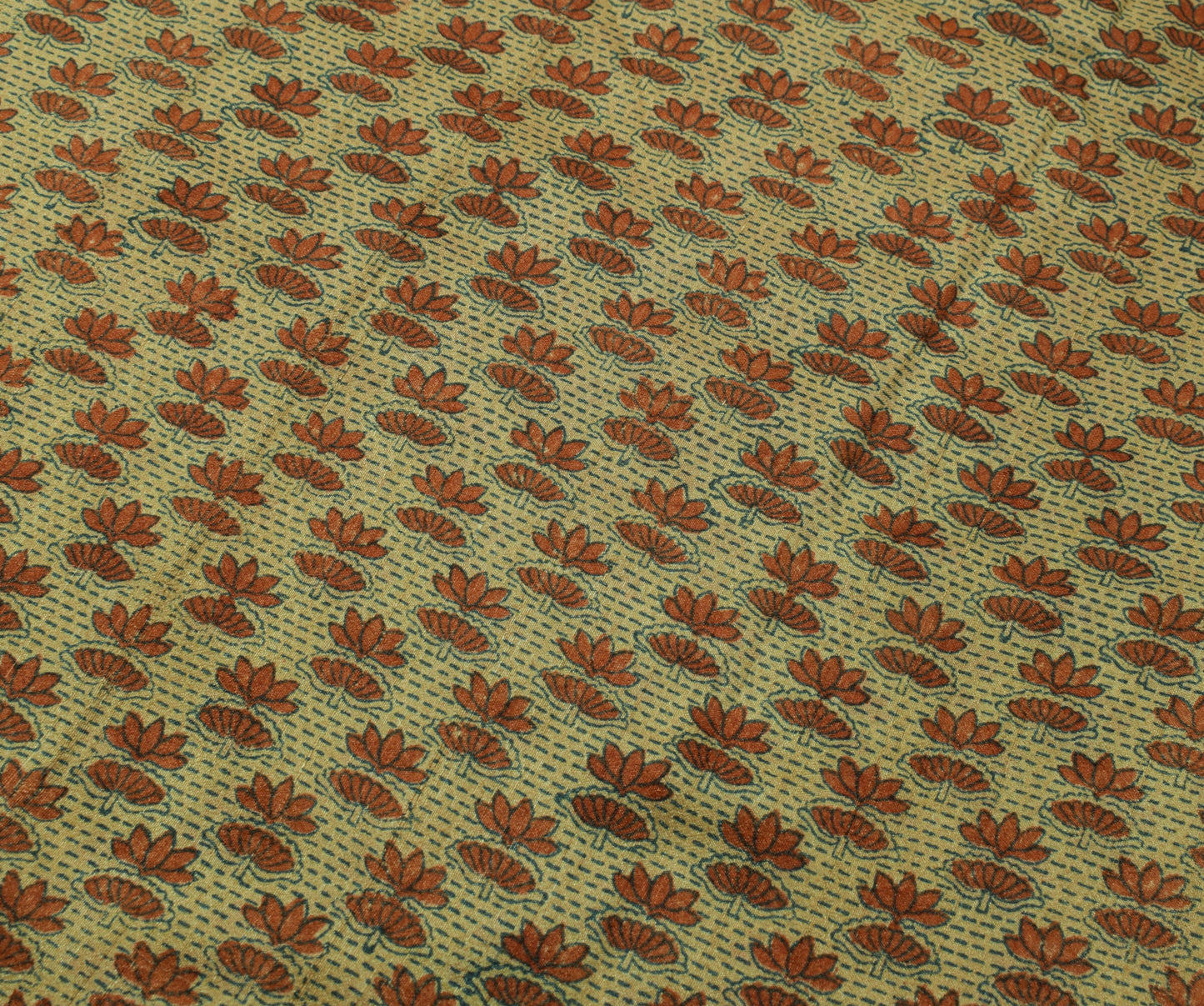 Sushila Vintage Brown Saree 100% Pure Tusser Silk Woven Floral Sari Craft Fabric