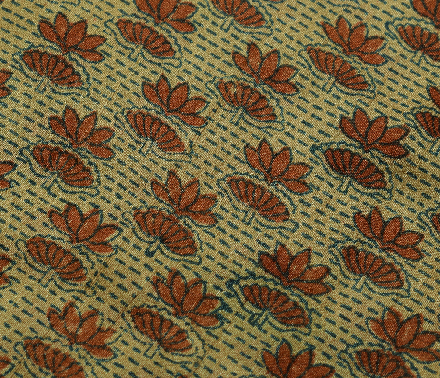 Sushila Vintage Brown Saree 100% Pure Tusser Silk Woven Floral Sari Craft Fabric