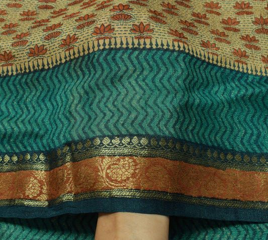 Sushila Vintage Brown Saree 100% Pure Tusser Silk Woven Floral Sari Craft Fabric