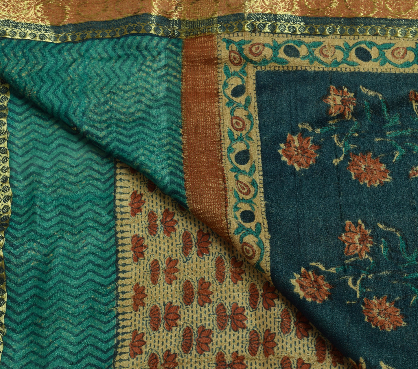Sushila Vintage Brown Saree 100% Pure Tusser Silk Woven Floral Sari Craft Fabric