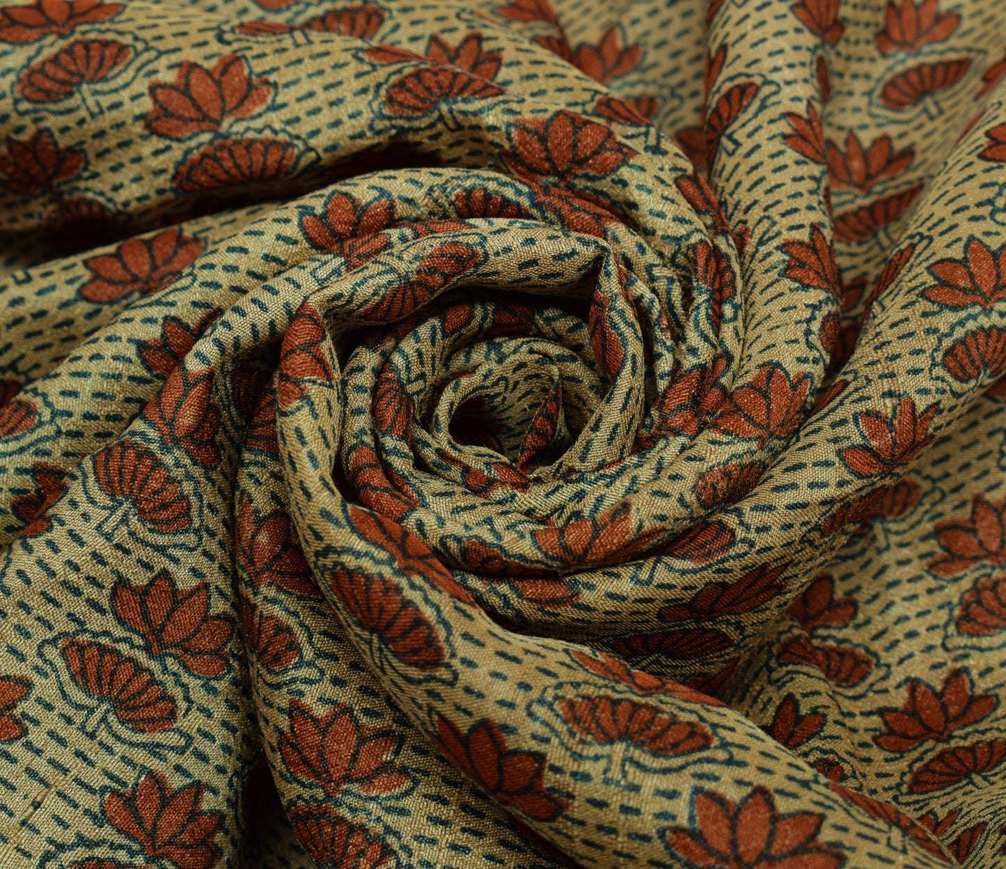 Sushila Vintage Brown Saree 100% Pure Tusser Silk Woven Floral Sari Craft Fabric