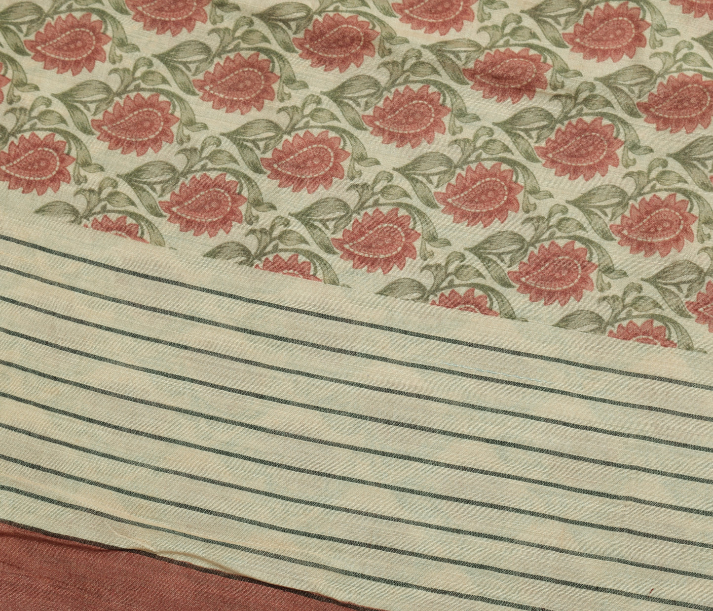 Sushila Vintage Cream Saree 100% Pure Silk Woven Paisley Soft Sari Craft Fabric