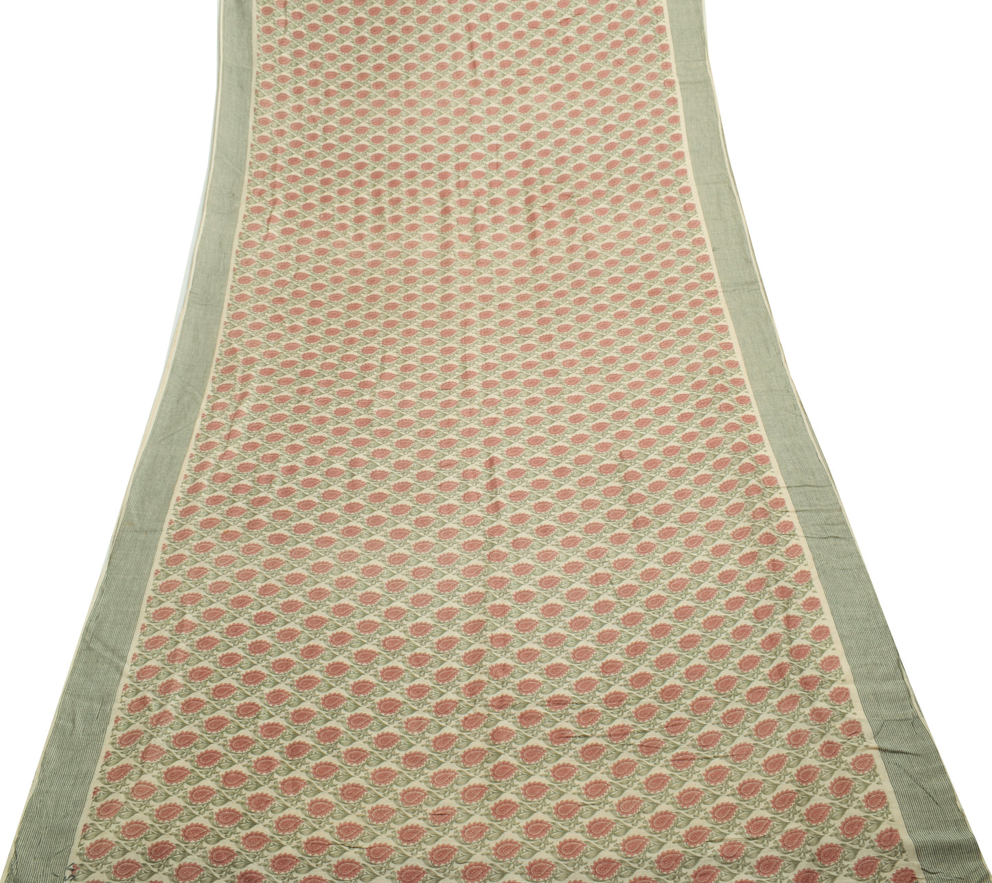 Sushila Vintage Cream Saree 100% Pure Silk Woven Paisley Soft Sari Craft Fabric