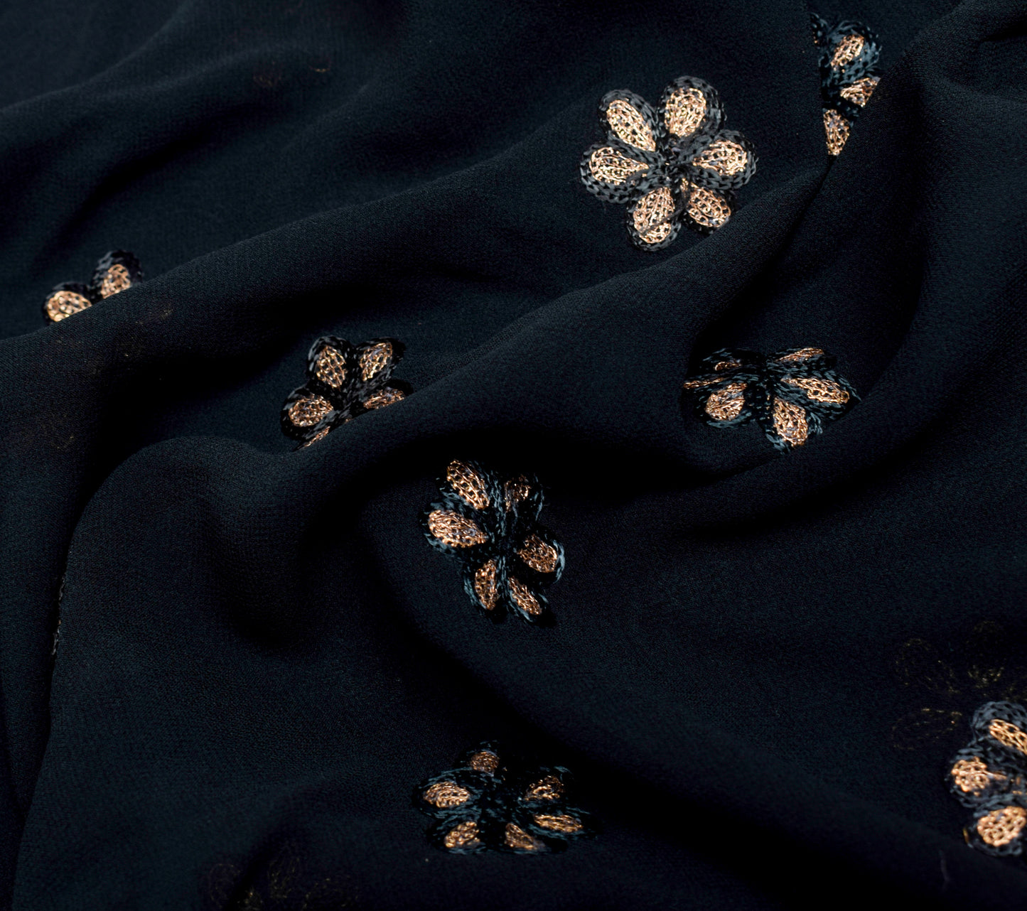 Sushila Vintage Black Saree 100%Pure Georgette Silk Embroidered 5 YD Sari Fabric