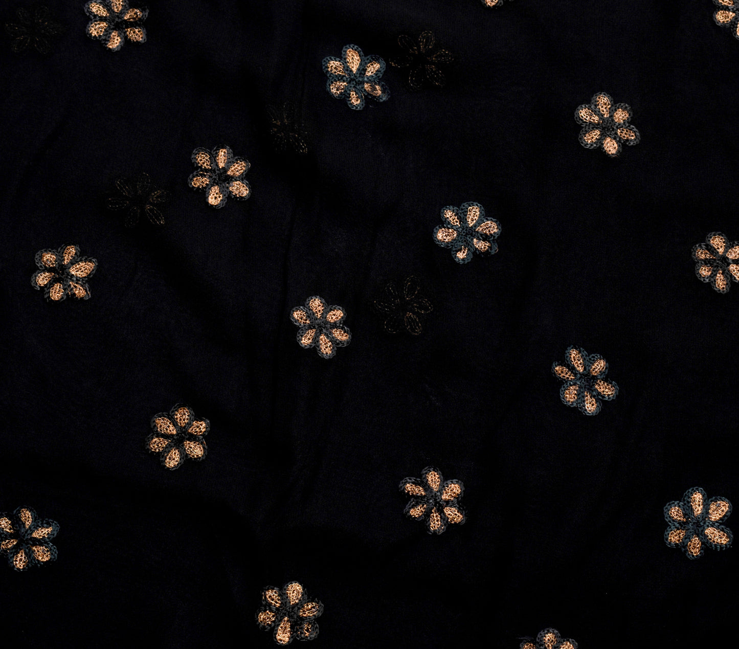 Sushila Vintage Black Saree 100%Pure Georgette Silk Embroidered 5 YD Sari Fabric