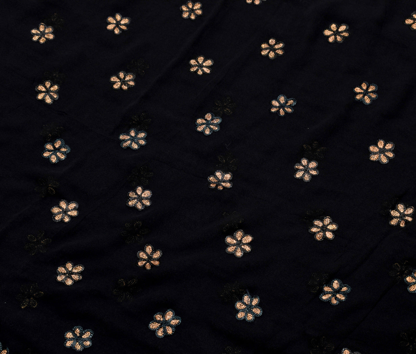 Sushila Vintage Black Saree 100%Pure Georgette Silk Embroidered 5 YD Sari Fabric
