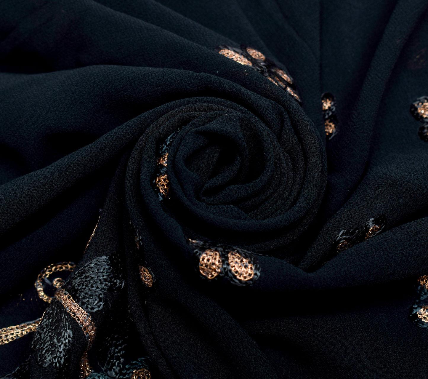 Sushila Vintage Black Saree 100%Pure Georgette Silk Embroidered 5 YD Sari Fabric