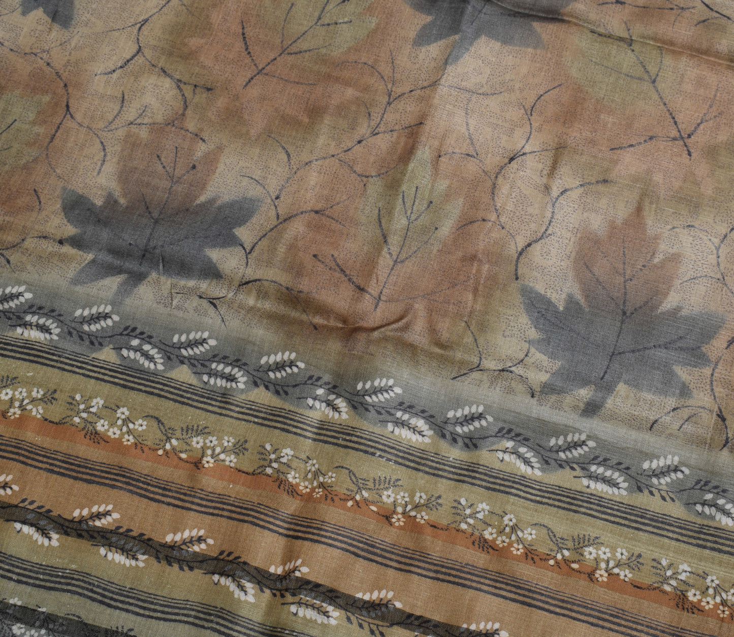 Sushila Vintage Gray Saree 100% Pure Silk Woven Floral 5 YD Sari Craft Fabric