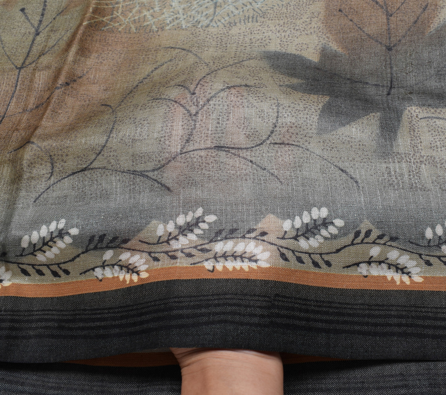 Sushila Vintage Gray Saree 100% Pure Silk Woven Floral 5 YD Sari Craft Fabric