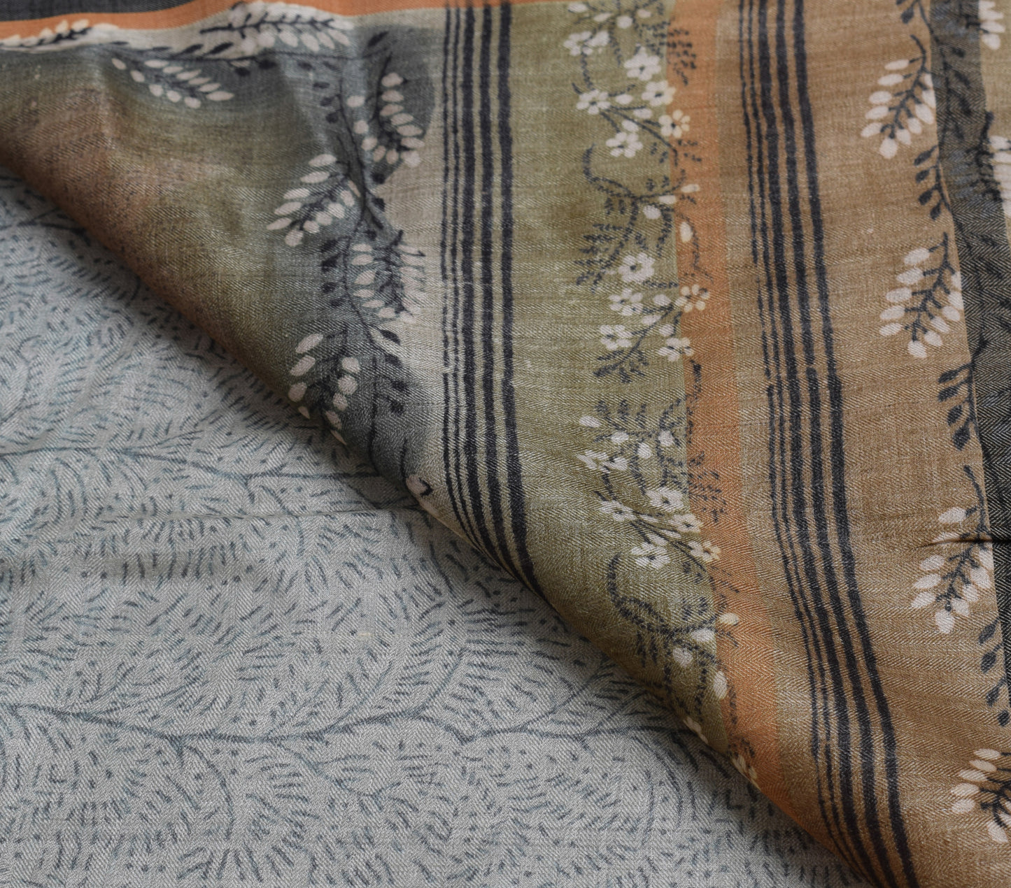 Sushila Vintage Gray Saree 100% Pure Silk Woven Floral 5 YD Sari Craft Fabric