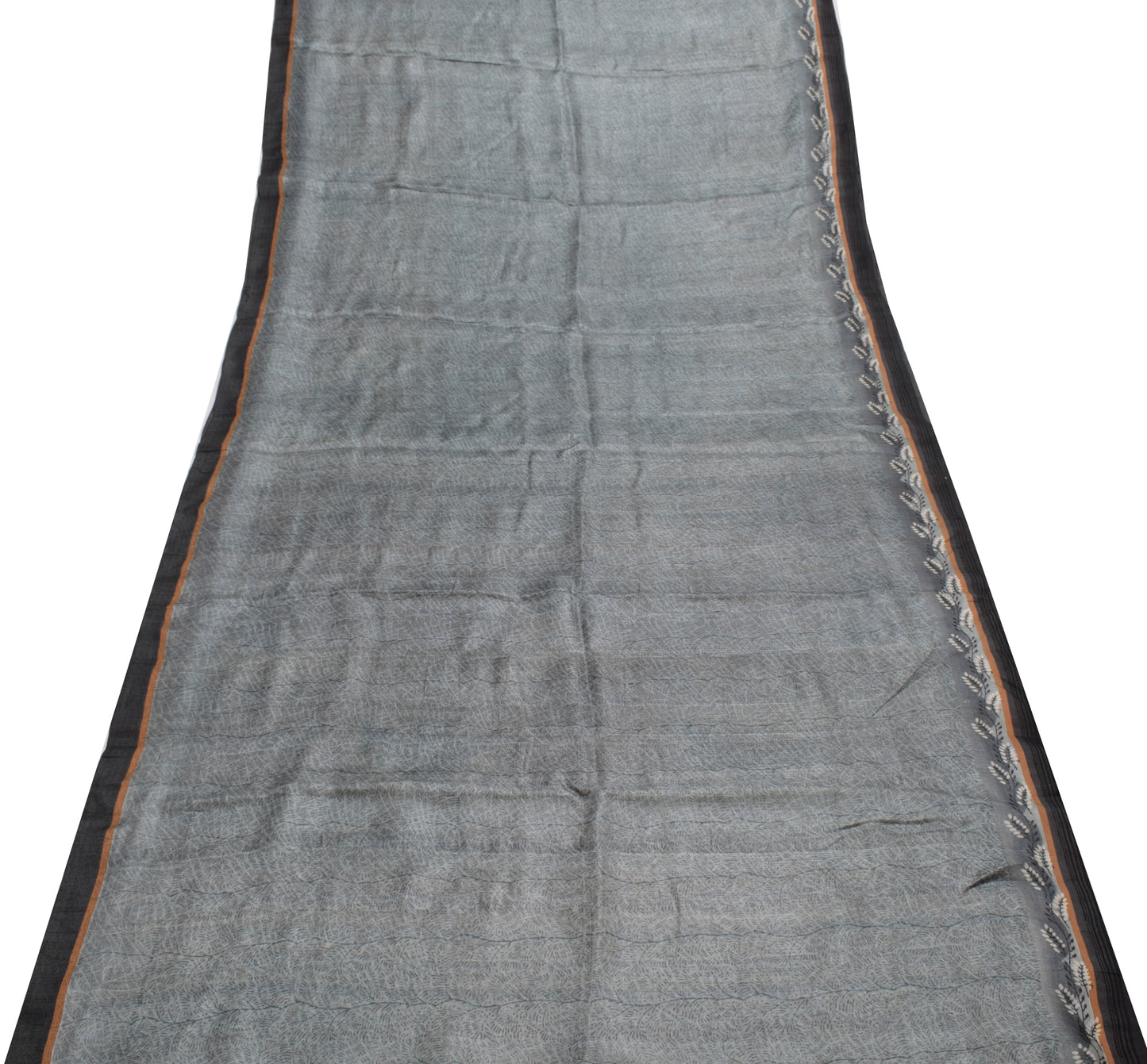 Sushila Vintage Gray Saree 100% Pure Silk Woven Floral 5 YD Sari Craft Fabric