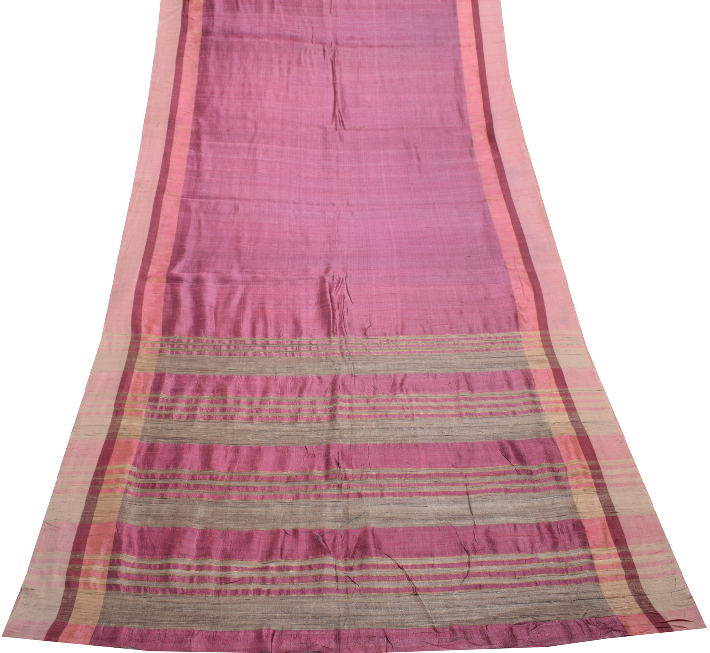 Sushila Vintage Pink Indian Saree 100% Pure Khadi Silk Woven Sari Craft Fabric