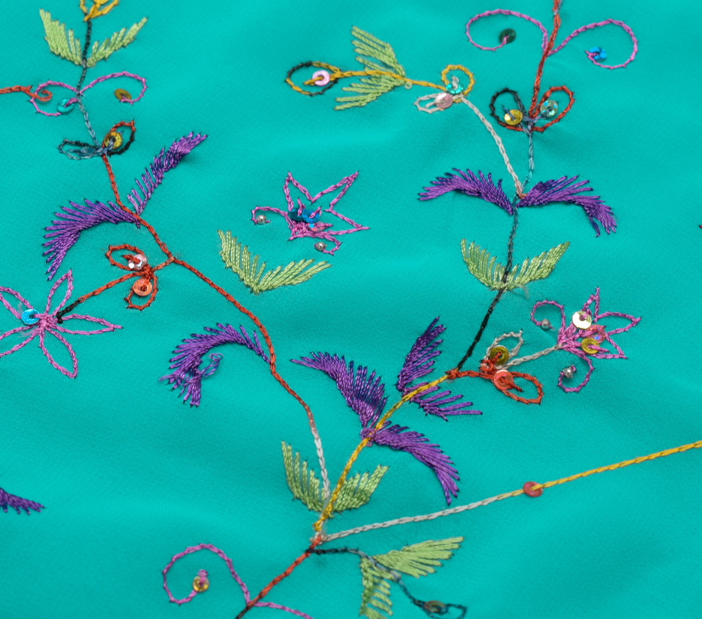 Sushila Vintage Aqua Blue Saree Georgette Silk Embroidered Floral Sari Fabric