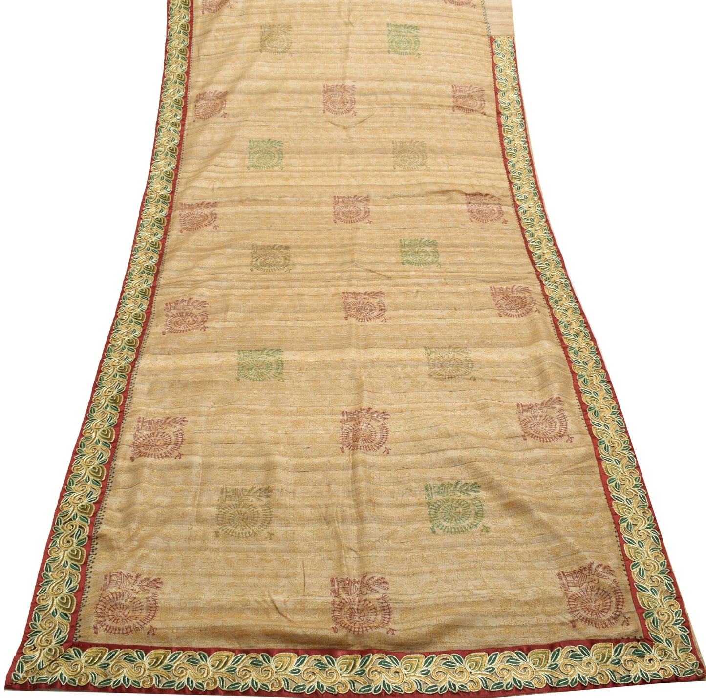 Sushila Vintage Brown Saree 100% Pure Khadi Silk Woven Humans Sari Craft Fabric