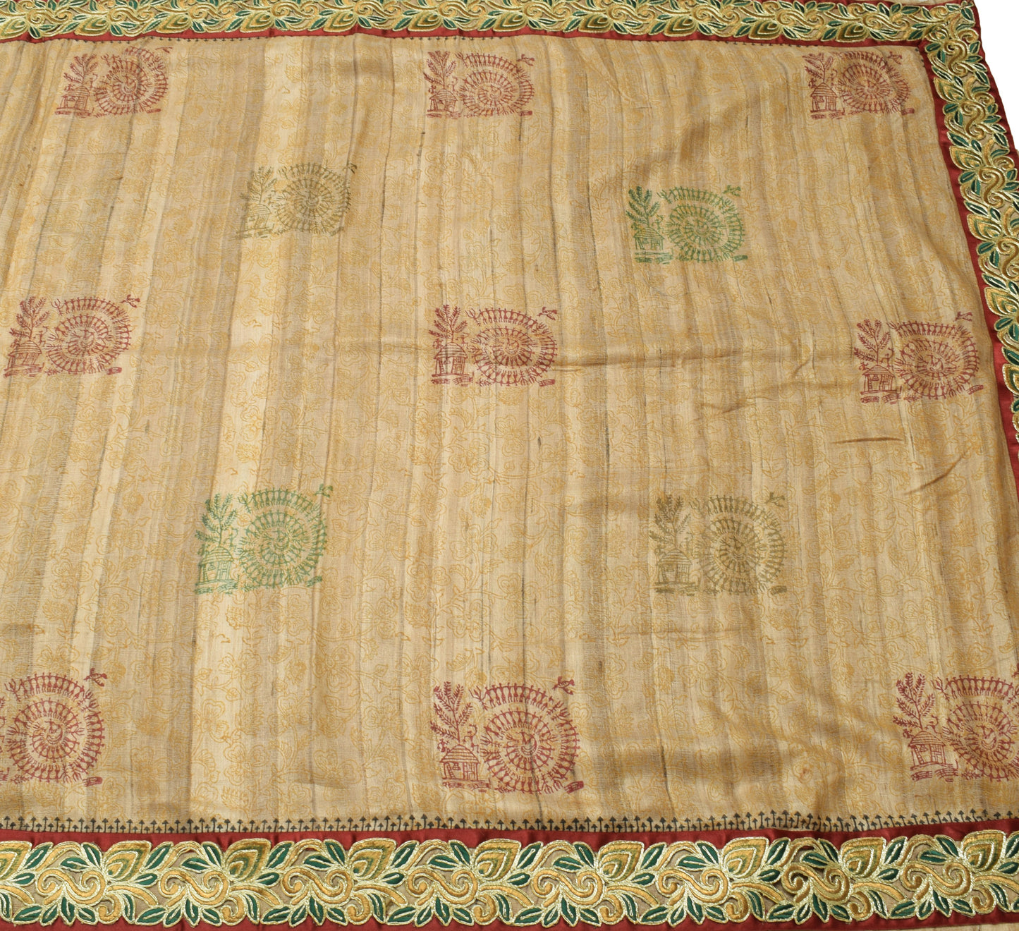 Sushila Vintage Brown Saree 100% Pure Khadi Silk Woven Humans Sari Craft Fabric