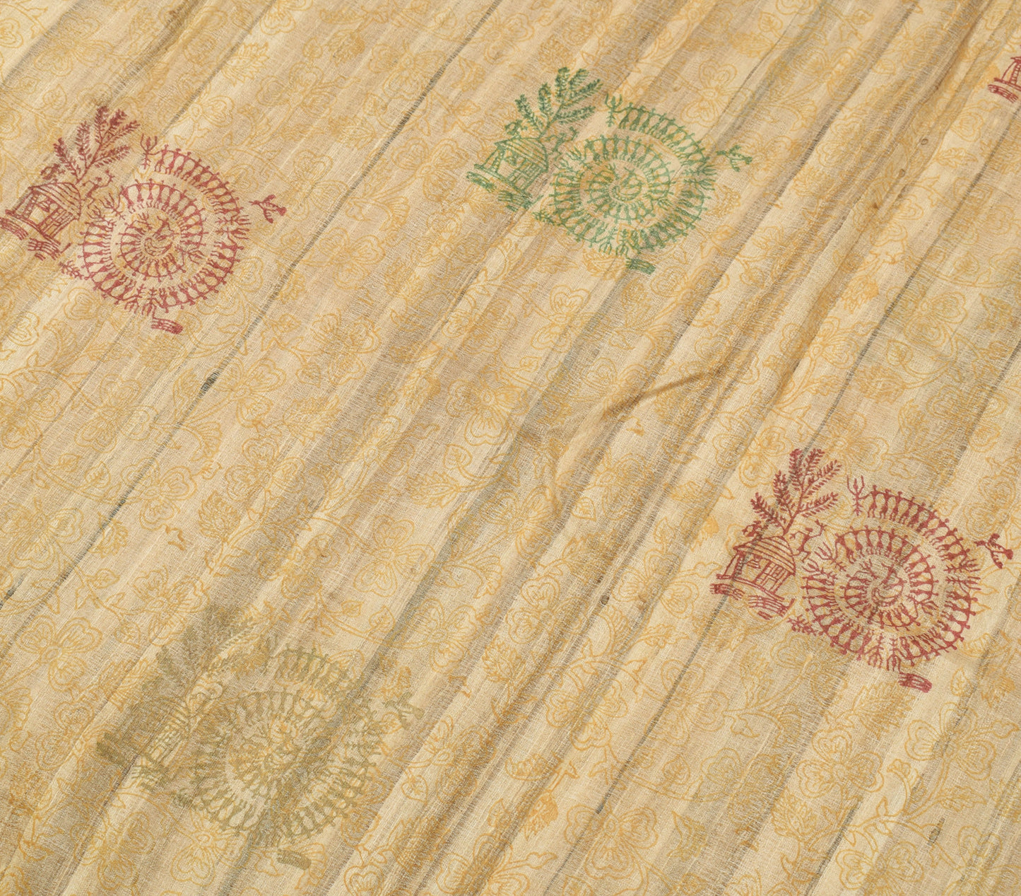 Sushila Vintage Brown Saree 100% Pure Khadi Silk Woven Humans Sari Craft Fabric