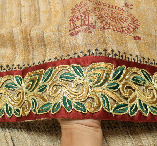 Sushila Vintage Brown Saree 100% Pure Khadi Silk Woven Humans Sari Craft Fabric