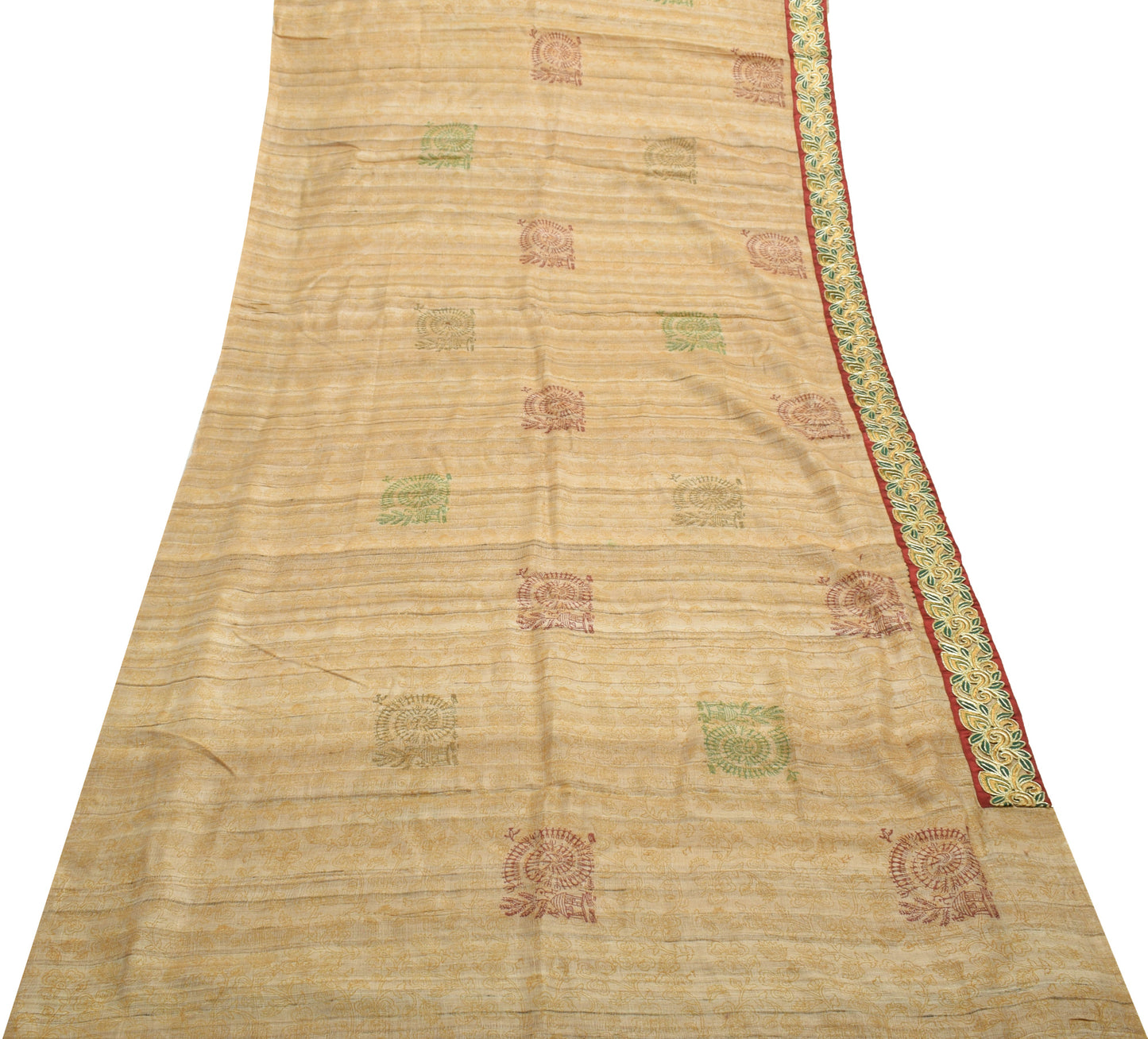 Sushila Vintage Brown Saree 100% Pure Khadi Silk Woven Humans Sari Craft Fabric