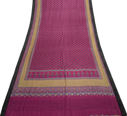 Sushila Vintage Dark Pink Saree 100% Pure Woolen Woven Floral Soft Sari Fabric
