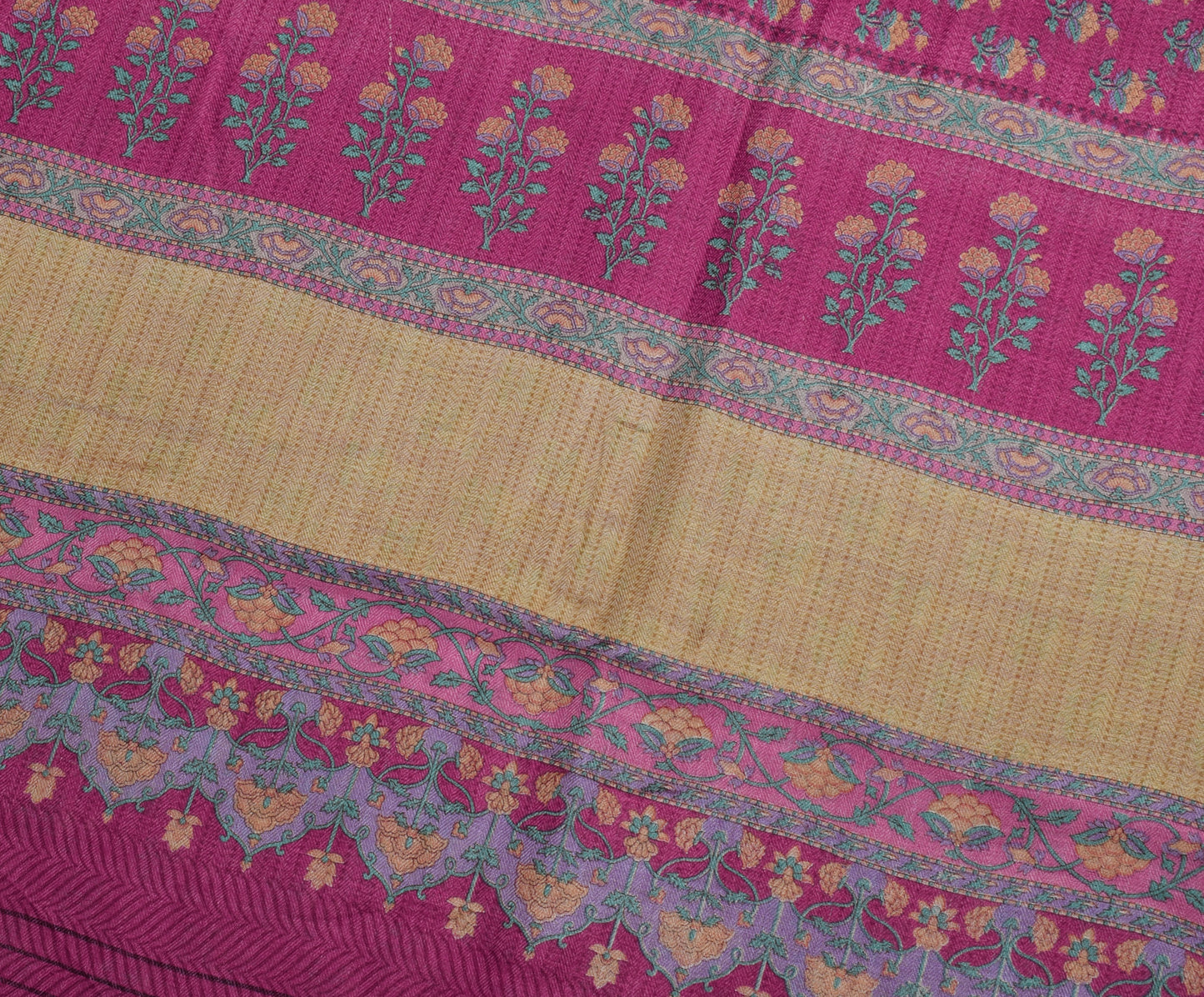 Sushila Vintage Dark Pink Saree 100% Pure Woolen Woven Floral Soft Sari Fabric