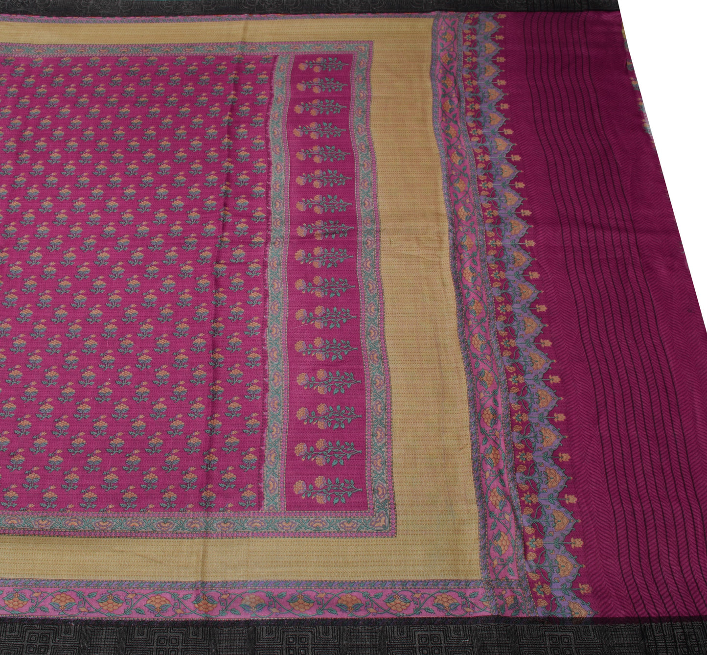 Sushila Vintage Dark Pink Saree 100% Pure Woolen Woven Floral Soft Sari Fabric