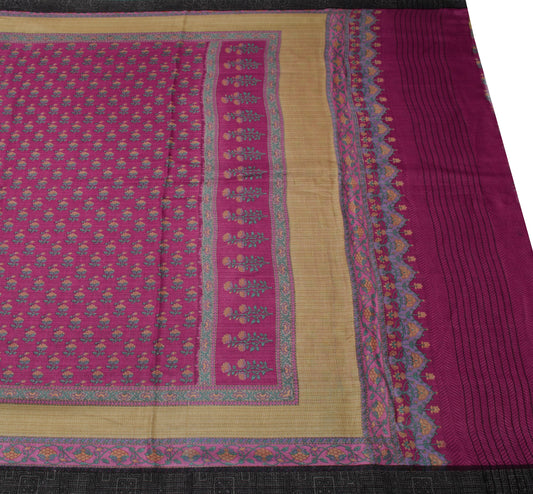 Sushila Vintage Dark Pink Saree 100% Pure Woolen Woven Floral Soft Sari Fabric