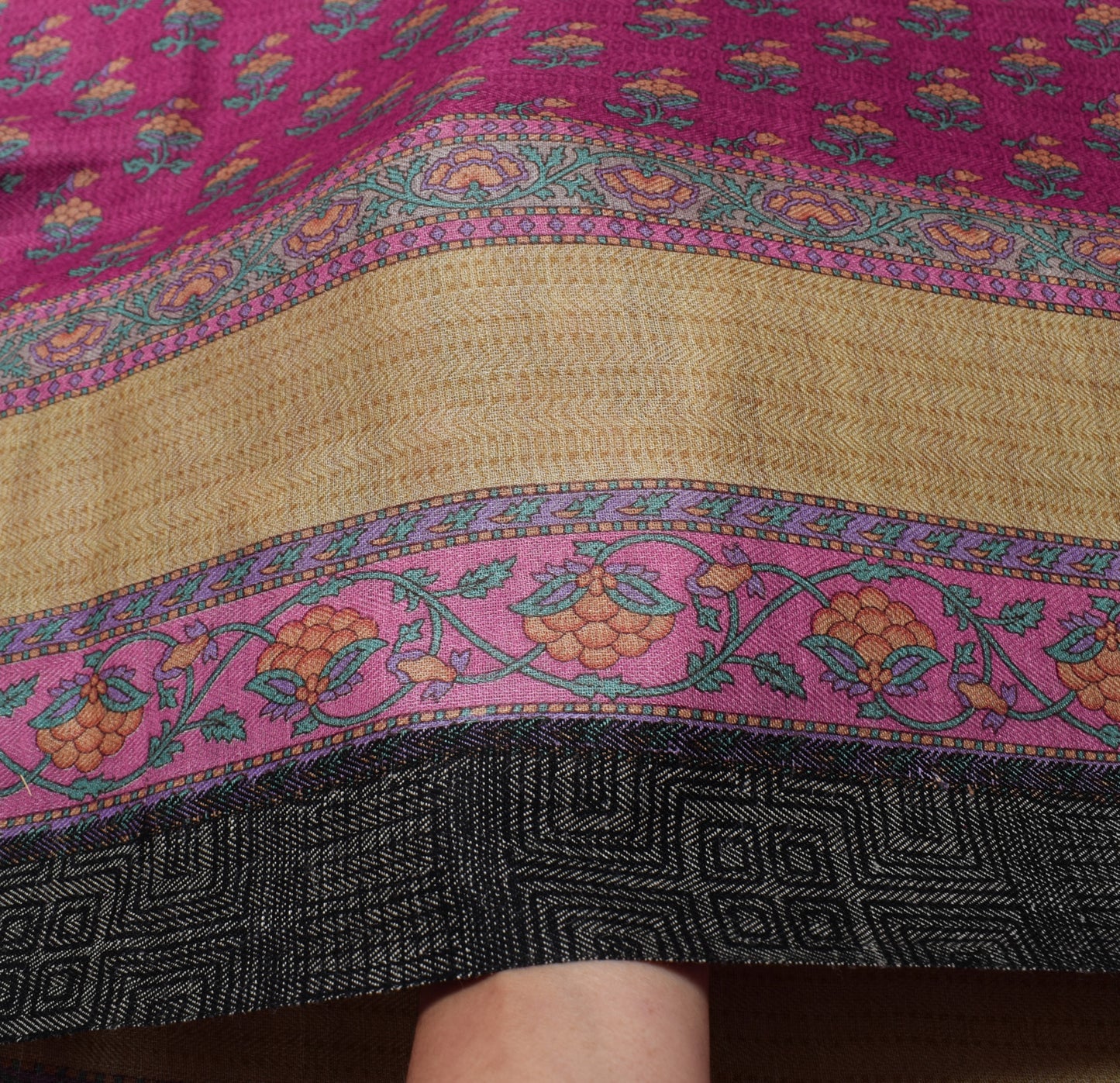 Sushila Vintage Dark Pink Saree 100% Pure Woolen Woven Floral Soft Sari Fabric