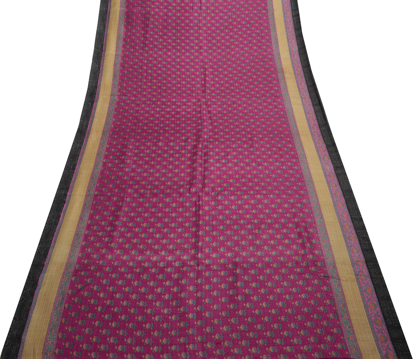 Sushila Vintage Dark Pink Saree 100% Pure Woolen Woven Floral Soft Sari Fabric