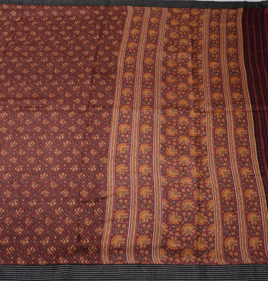Sushila Vintage Maroon Branded Saree 100% Pure Woolen Woven Floral Sari Fabric